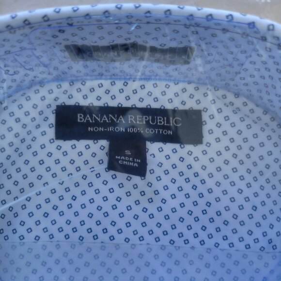 NEW Banana Republic Men's Slim Fit Non-Iron Dress Shirt White with Blue Pattern - Picture 4 of 5